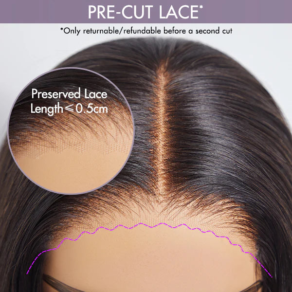 Perruque 100% cheveux humains, coupe courte, bouclée, minimaliste, dentelle HD, sans colle, avec raie latéral