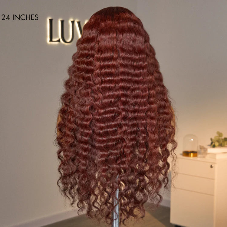 Retro Trends Dark Reddish Brown Ocean Wave Glueless 5x5 Closure Lace Long Wig