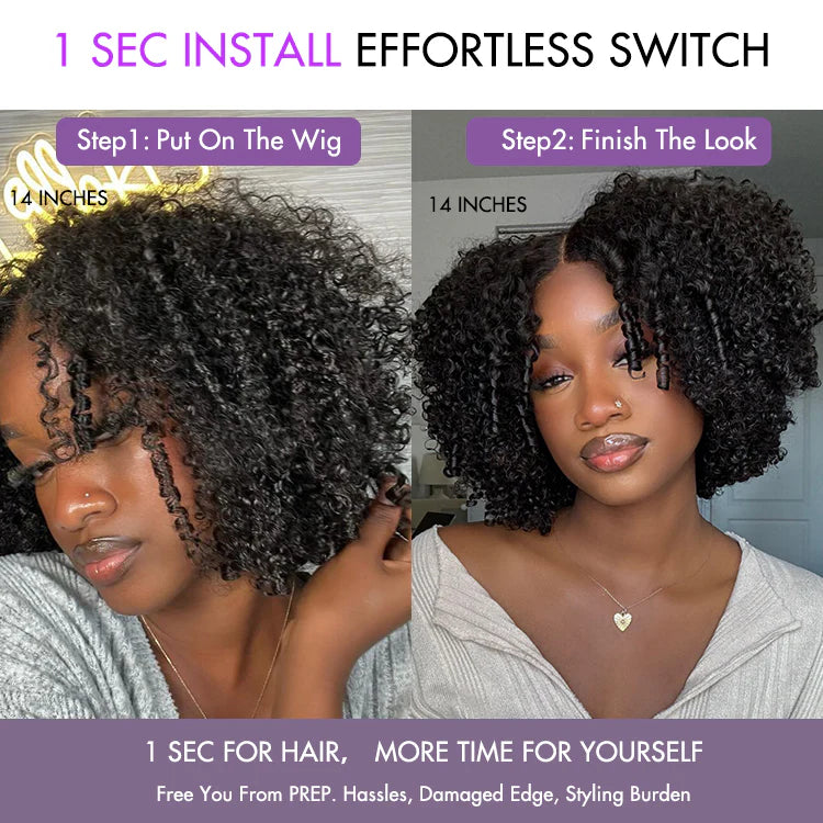 Magnifique perruque naturelle bouclée sans colle, fermeture 5x5 HD, bonnet respirant en dentelle transparente