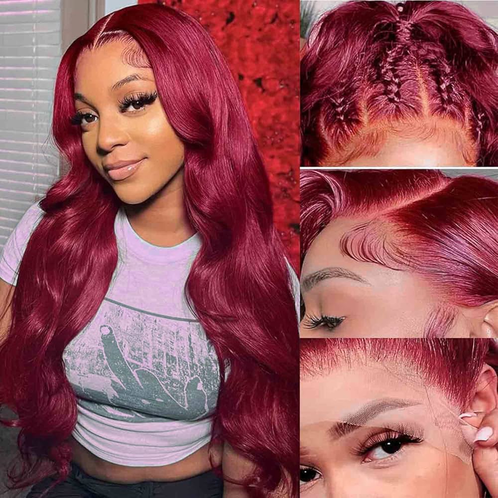 13x4 Colored Burgundy Lace Front Wigs Pre Plucked Hairline Human Hair 99j 13x4 Lace Front Wig Straight Glueless Human Hair Wigs