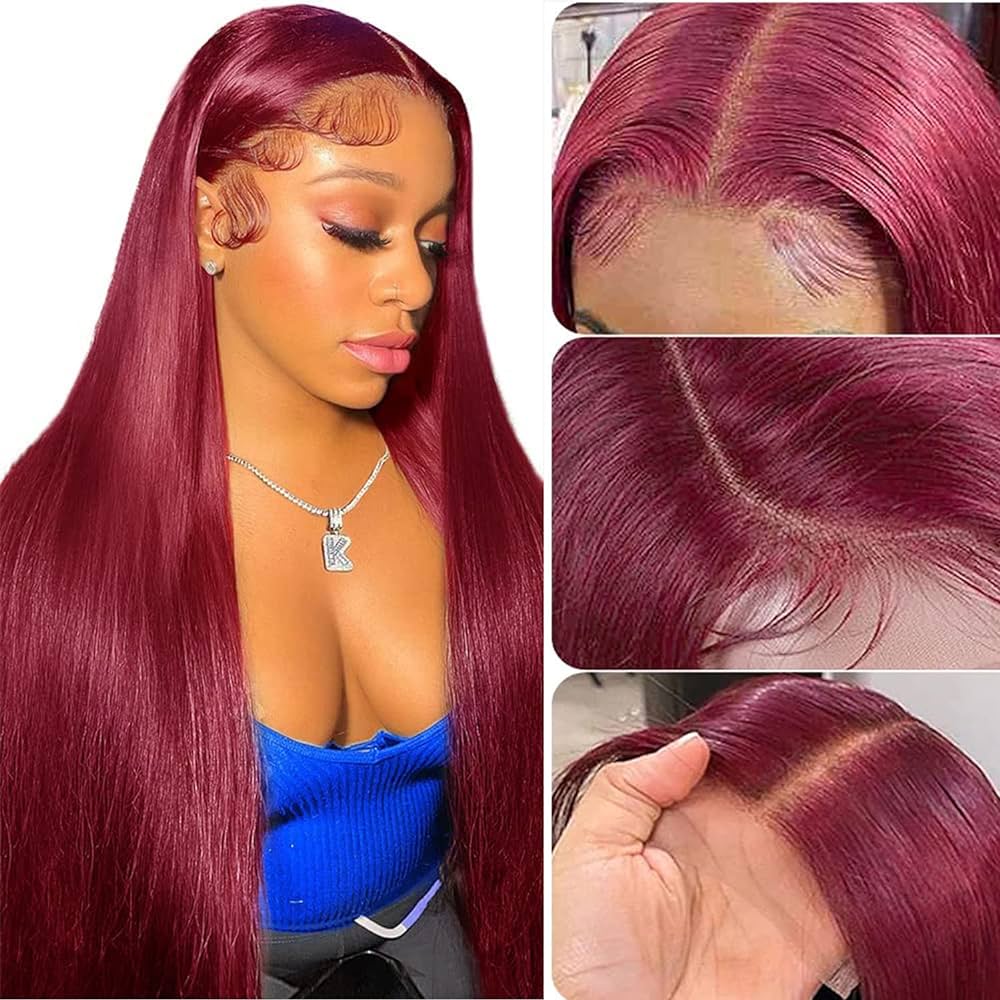 13x4 Colored Burgundy Lace Front Wigs Pre Plucked Hairline Human Hair 99j 13x4 Lace Front Wig Straight Glueless Human Hair Wigs