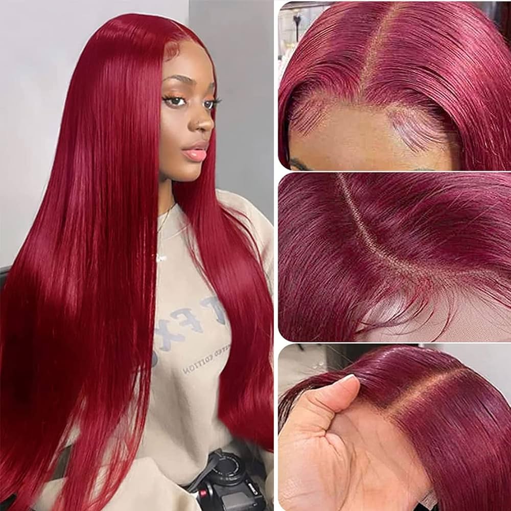 13x4 Colored Burgundy Lace Front Wigs Pre Plucked Hairline Human Hair 99j 13x4 Lace Front Wig Straight Glueless Human Hair Wigs